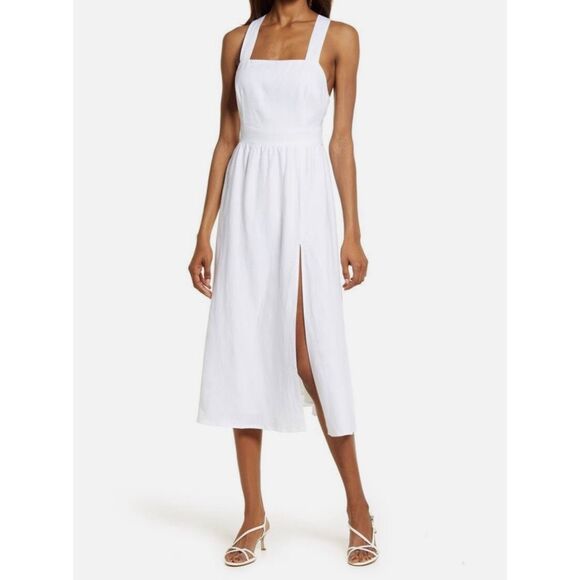 REFORMATION Elara Linen Fit & Flare Midi Dress Size 2 Sleeveless Ivory White - Picture 1 of 14